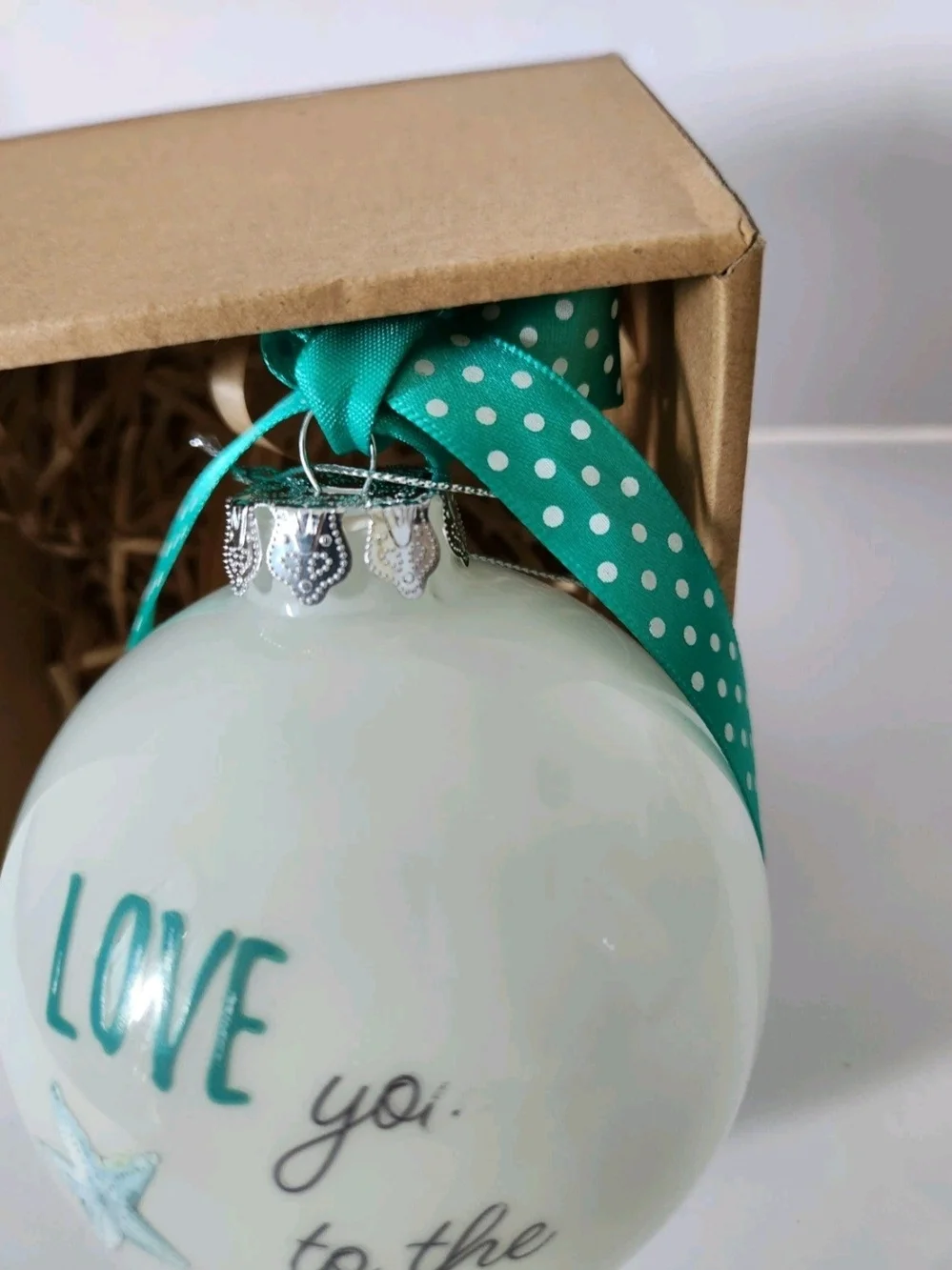 White and Teal 'Love You to the Shore and Back' Holiday Ornament